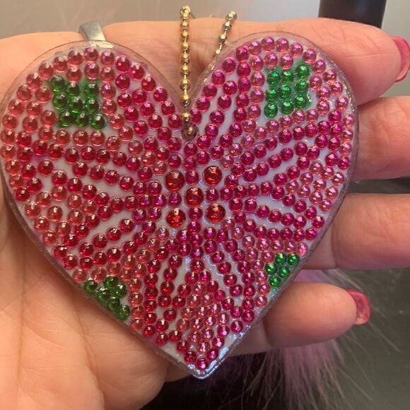Keychain/Purse Charm Handmade Diamond Art Heart Puff - Picture 3 of 3